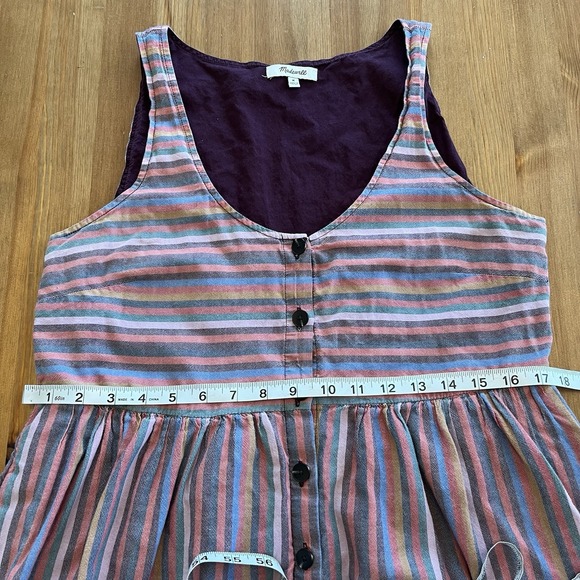 Madewell Dress Womens M Rainbow Pink Striped Mini Button Front A Line Babydoll - Picture 15 of 16